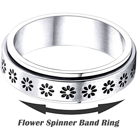 Stainless Steel Flower Fidget Spinner Ring, Size 12 Unisex - Picture 3 of 10